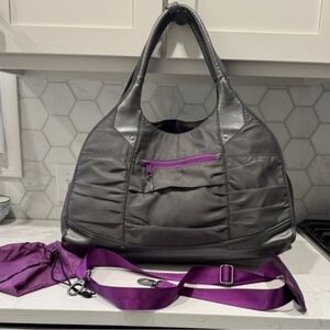 Athleta Gray and Purple Athletic Shoulder Bag